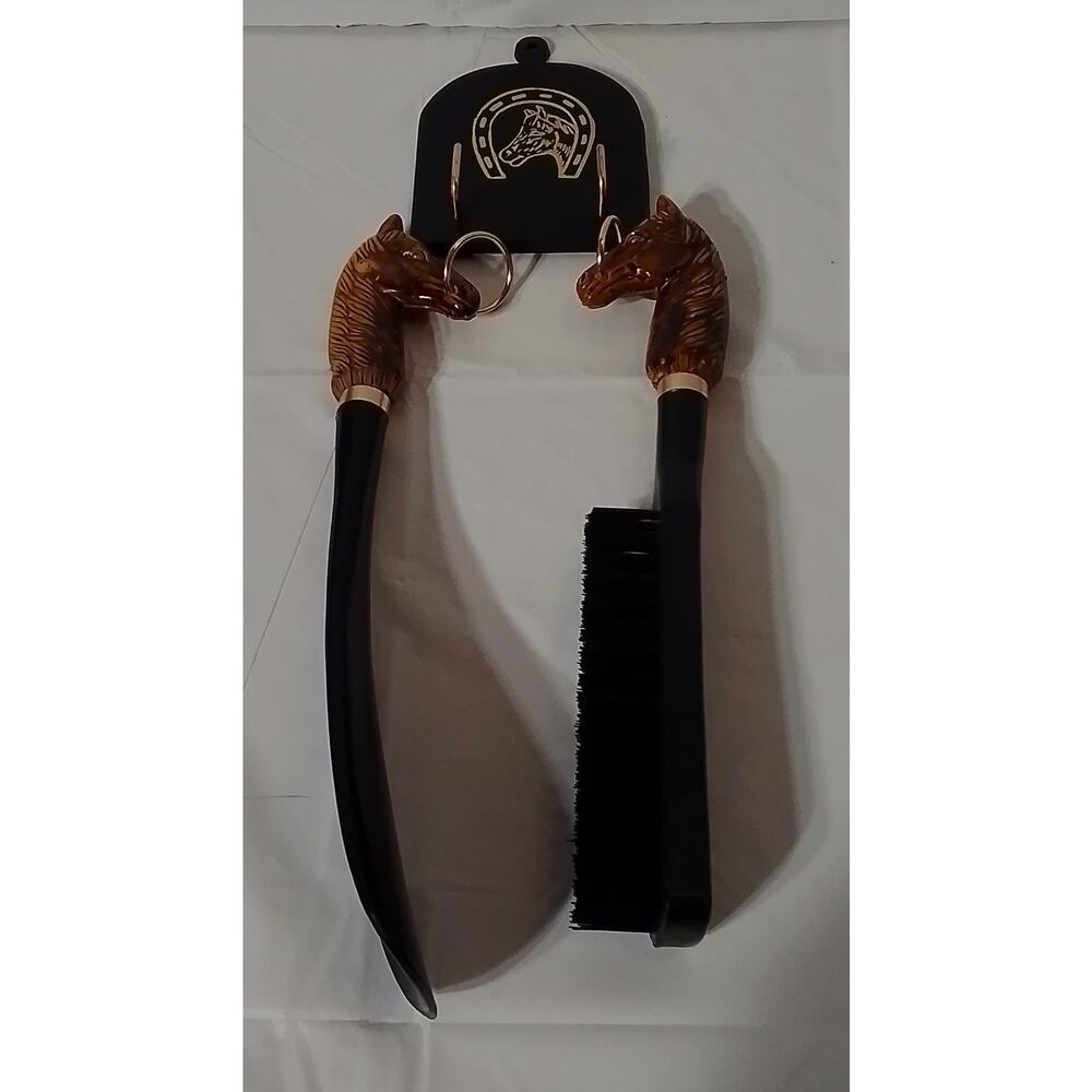 VGT 1970's Horse Head Shoe Horn and Brush set w/ Wall Plaque